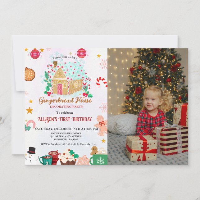 Gingerbread House Decorating Party 1St Birthday Invitation (Front)