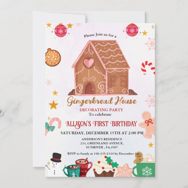 Gingerbread House Decorating Party 1St Birthday Invitation (Front)