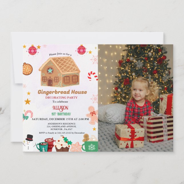Gingerbread House Decorating Party 1St Birthday Invitation (Front)