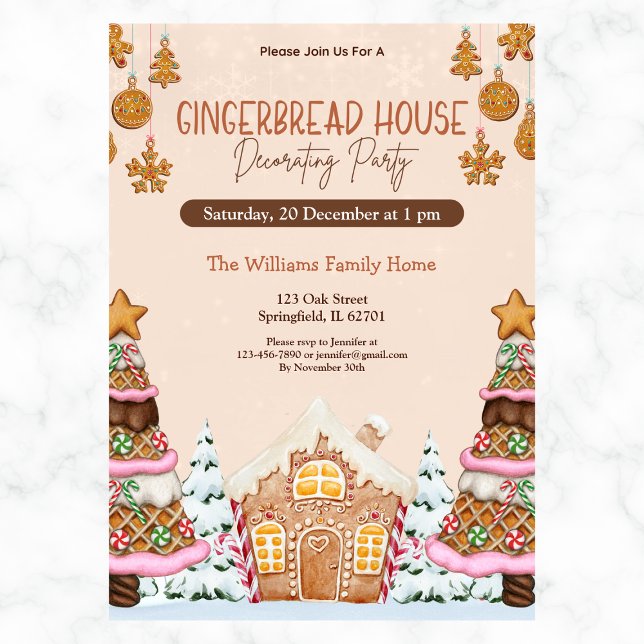 Gingerbread House Decorating Party Brown Invitation (Creator Uploaded)