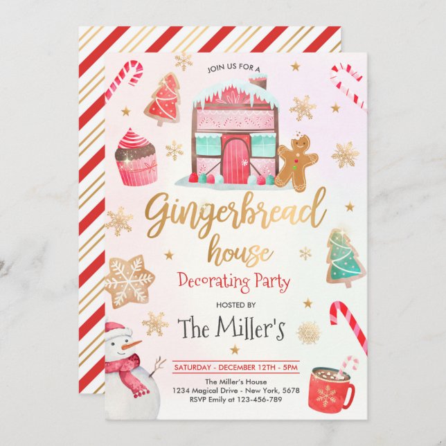 Gingerbread House Decorating Party Holiday Cookie Invitation (Front/Back)