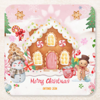 Gingerbread House Decorating Party Square Paper Coaster