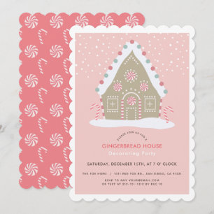 Gingerbread House Decorating Pink Holiday Party Invitation