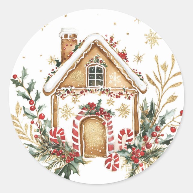 Gingerbread House Frosted Classic Round Sticker (Front)