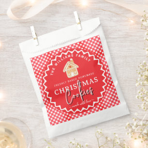 Gingerbread house Gingham Christmas Cookies Label Favour Bags