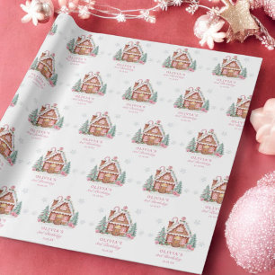 Gingerbread House Girl 1st Birthday Party Wrapping Paper