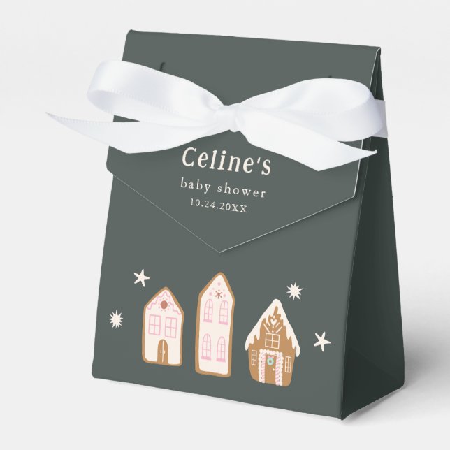 Gingerbread House Girl Baby Shower Favour Boxes (Front Side)