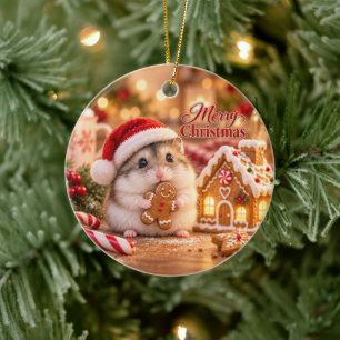Gingerbread House Hamster Christmas Ornament