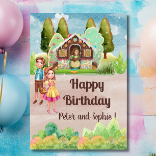 Gingerbread House Hansel and Gretel twins birthday Card