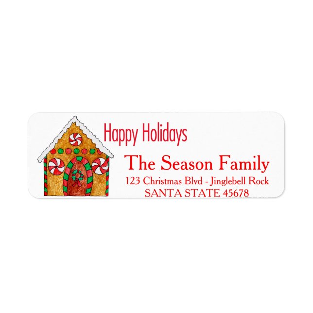 Gingerbread house  Happy Holidays address label (Front)