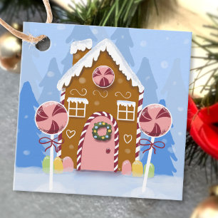 Gingerbread House Holiday Blue Gift Tags