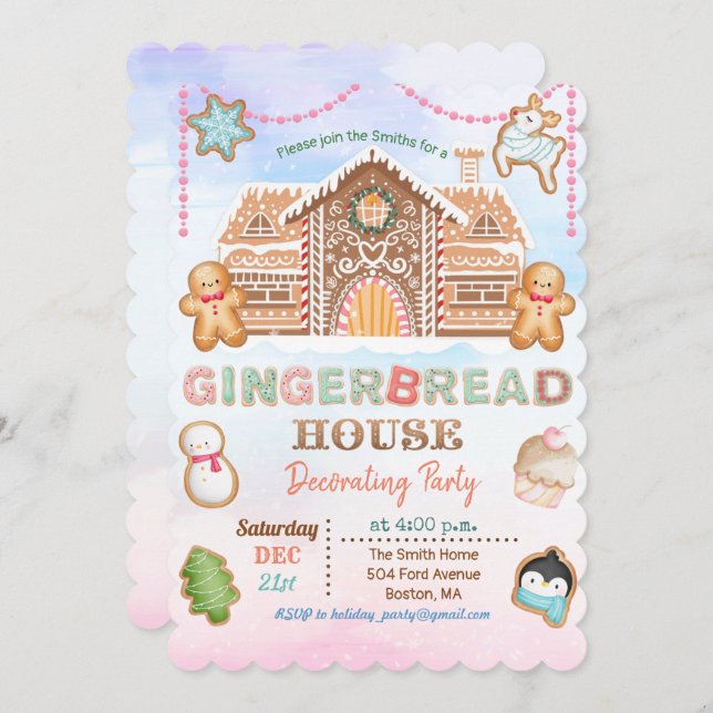 Gingerbread House Holiday Party Invitation (Front/Back)