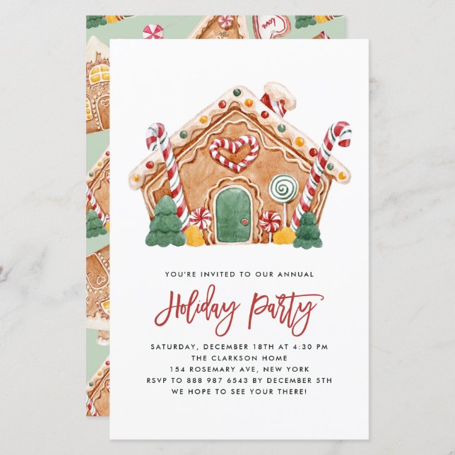 Gingerbread House Holiday Party Invitation (Front/Back)