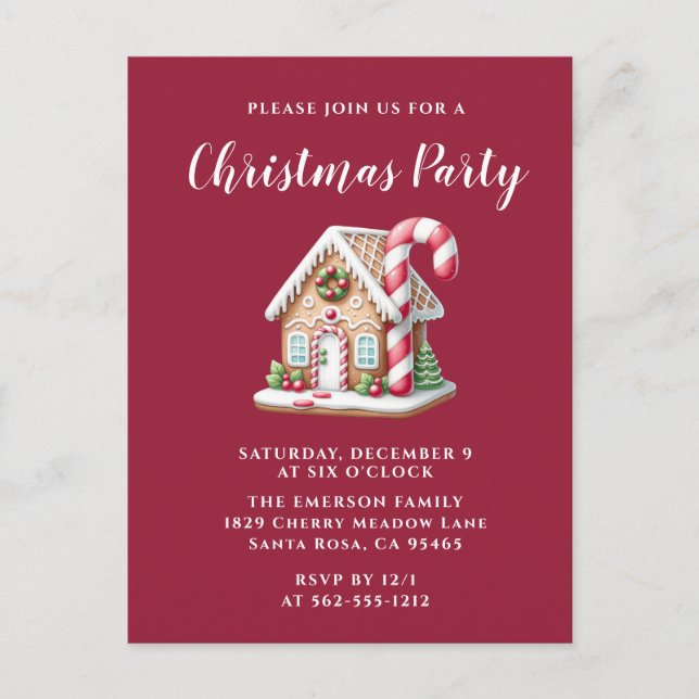 Gingerbread House Holiday Party Invitation  Postcard (Front)