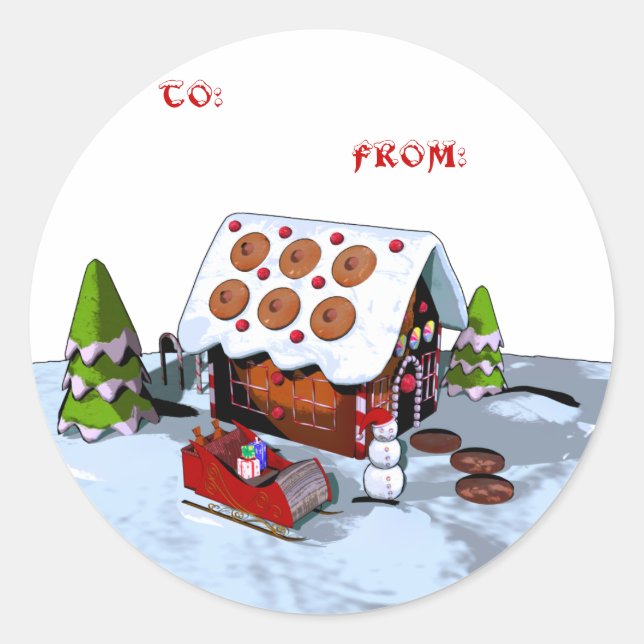 Gingerbread house Holiday Sticker Gift Tags (Front)