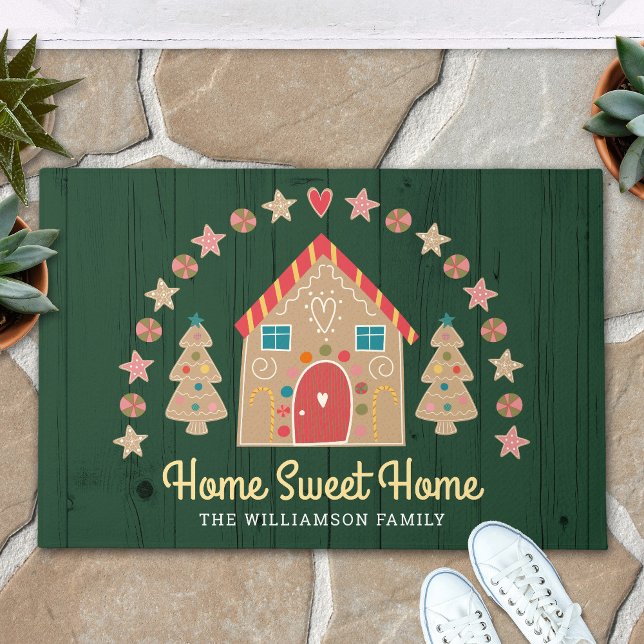Gingerbread House Home Sweet Home Green Wood  Doormat (Creator Uploaded)