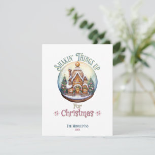 Gingerbread House in Snow Globe Christmas Holiday Card