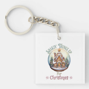 Gingerbread House in Snow Globe Christmas Holiday Key Ring