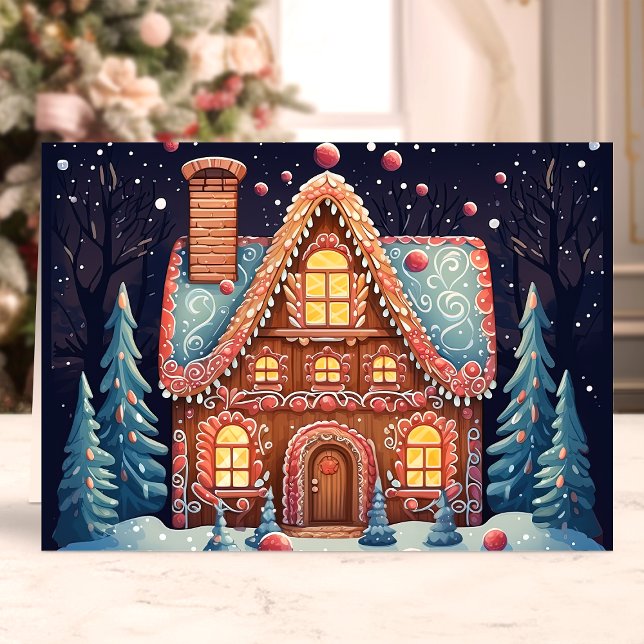 Gingerbread House in Snowy Forest Holiday Card (Creator Uploaded)