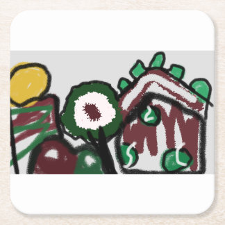 Gingerbread house joy love  square paper coaster