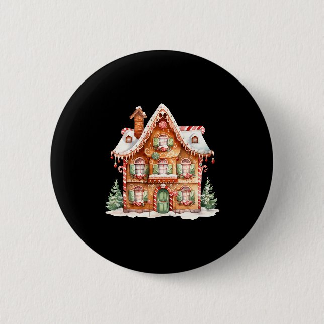 Gingerbread House Long Sleeve  6 Cm Round Badge (Front)