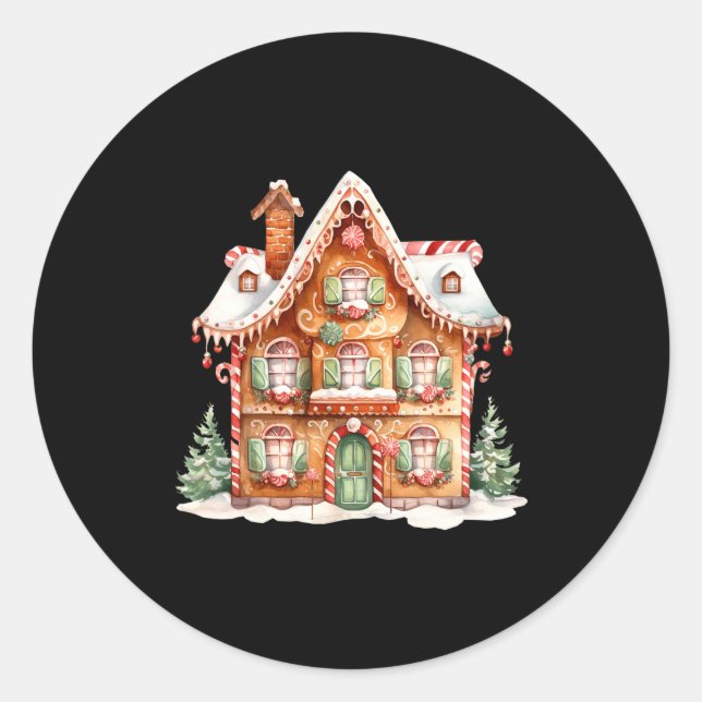 Gingerbread House Long Sleeve  Classic Round Sticker (Front)