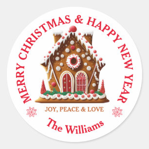Gingerbread House Merry Christmas & Happy New Year Classic Round Sticker