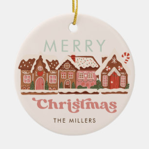 Gingerbread House Modern Merry Christmas Ceramic Tree Decoration