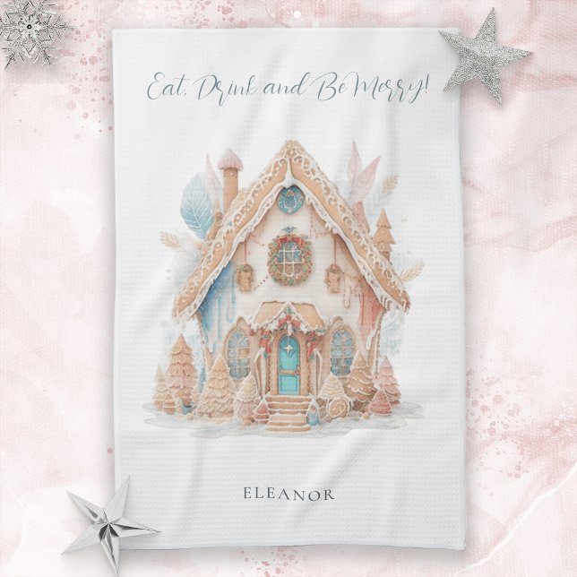 Gingerbread House Name Eat Drink Be Merry Holiday Tea Towel (Creator Uploaded)