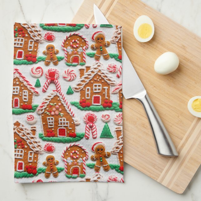 Gingerbread House Needlework Christmas Holidays Tea Towel (Quarter Fold)