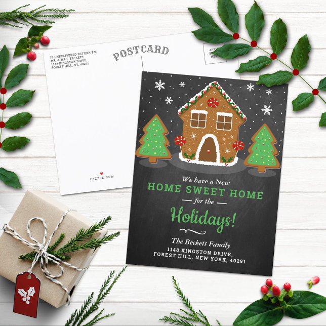 Gingerbread House New Home For The Holidays Announcement Postcard (Creator Uploaded)