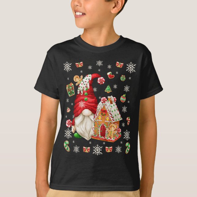 Gingerbread House On Snowflake Pattern Cute Christ T-Shirt (Front)