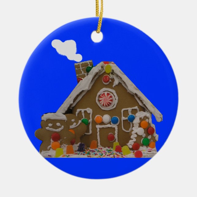 Gingerbread House Photo Ceramic Tree Decoration (Front)