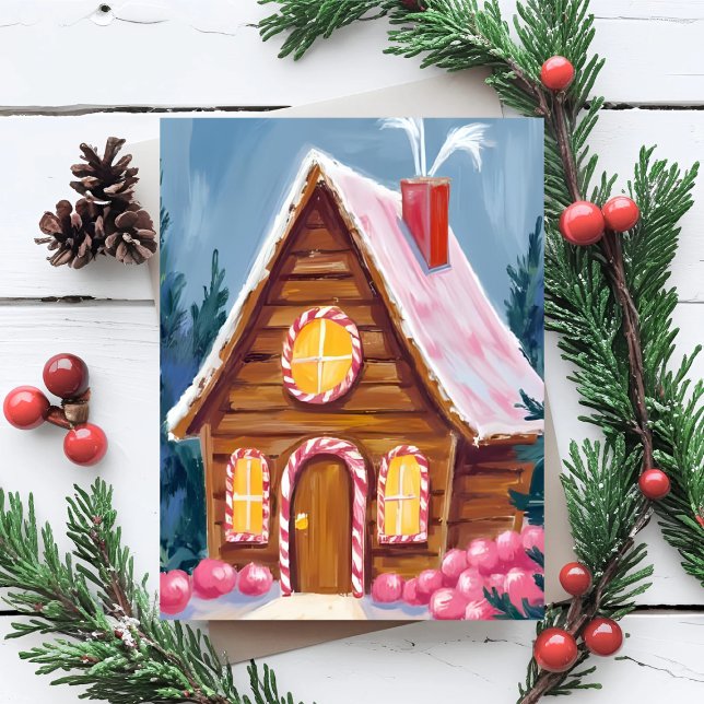 Gingerbread House Pink Christmas Holiday Card (Creator Uploaded)