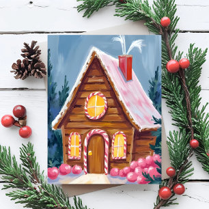 Gingerbread House Pink Christmas Holiday Postcard