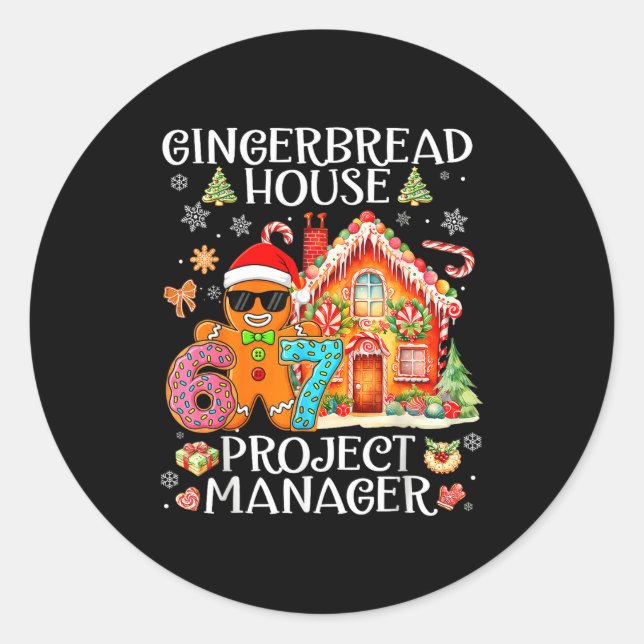 Gingerbread House Project Manager Decorating Bakin Classic Round Sticker (Front)