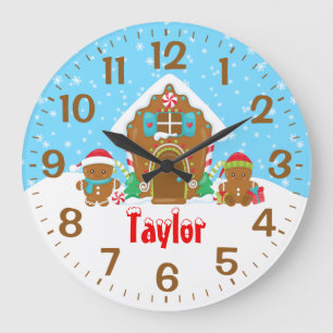 Gingerbread House Red and Blue Large Clock