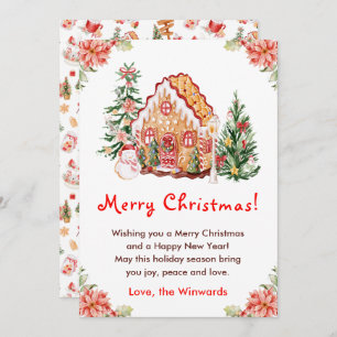 Gingerbread House Red Merry Christmas Holiday Card