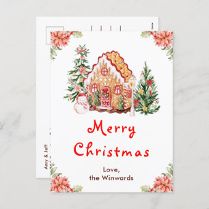 Gingerbread House Red Merry Christmas Holiday Postcard