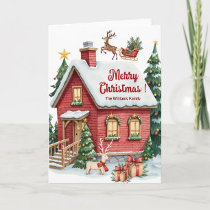 Gingerbread House Reindeer Fir Trees Christmas Card
