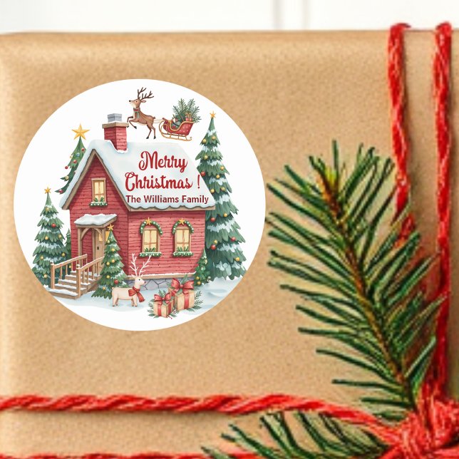 Gingerbread House Reindeer Fir Trees Classic Round Sticker (Creator Uploaded)
