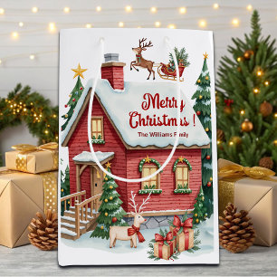 Gingerbread House Reindeer Fir Trees Medium Gift Bag