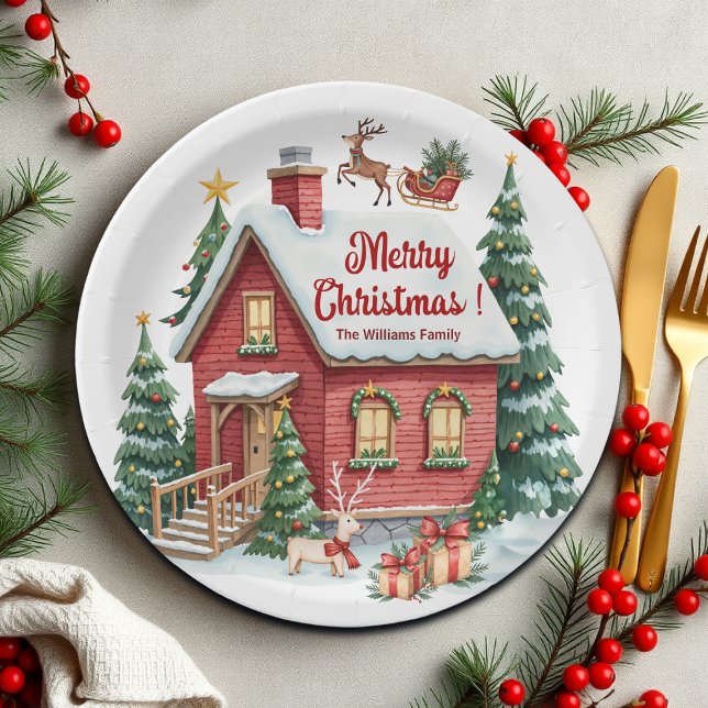 Gingerbread House Reindeer Fir Trees Paper Plate (Creator Uploaded)