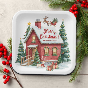 Gingerbread House Reindeer Fir Trees Paper Plate