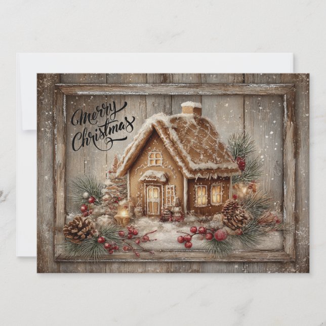 Gingerbread house rustic Christmas card (Front)