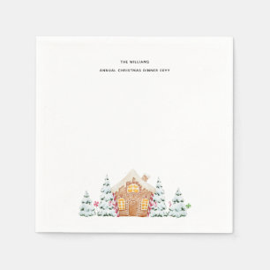 Gingerbread house snowy trees minimalist Christmas Napkin