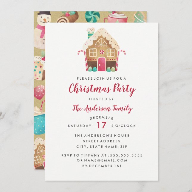 Gingerbread House Sweet Christmas Party Invitation (Front/Back)