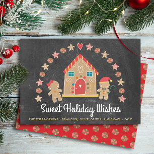 Gingerbread House Sweet Wishes Chalkboard Festive Holiday Card
