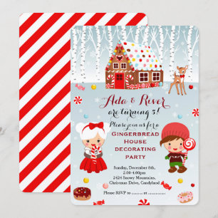 Gingerbread House twins Birthday Party Invitation