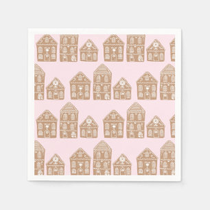 Gingerbread House Village Illustration Christmas Napkin